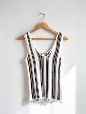 John + Jenn Naomi Striped Knit Tank Top Fringed Hem Size XS
